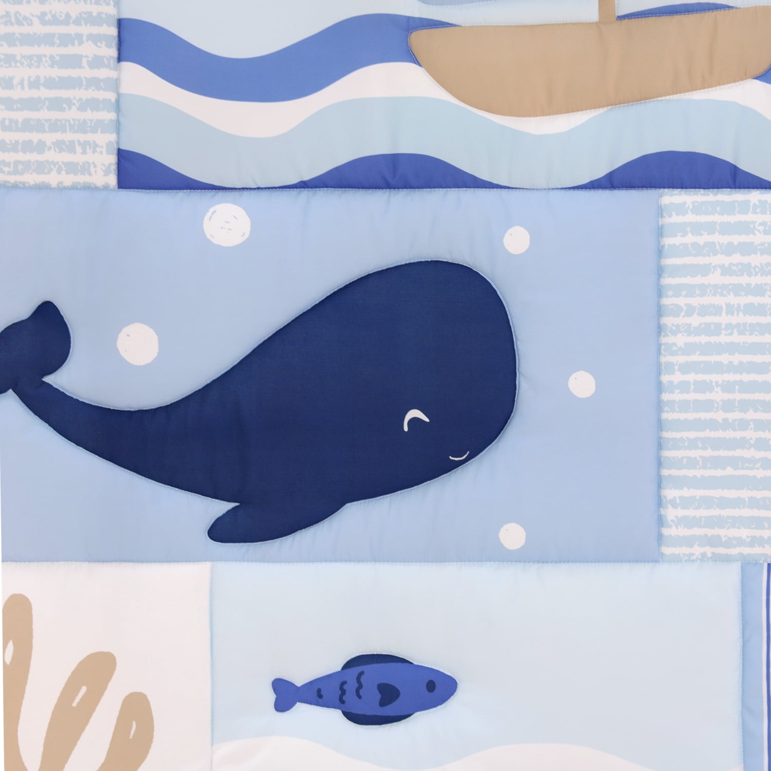 The Peanutshell Nautical Patch 3-Piece Baby Crib Bedding Set with Quilt Blanket, Crib Sheet, and Skirt