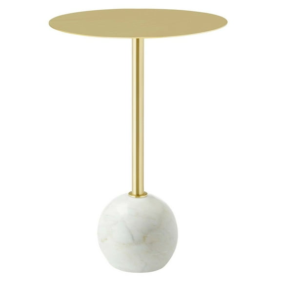Modway Aliza Round Iron Metal & Marble Side Table in Brass and White