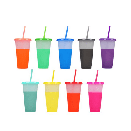 

Topboutique Reusable Plastic Tumblers with Lids & Straws - 9 Pcs 24oz Large Color Changing Cups for Adults Kids Women Party | Tall Iced Cold Straw Drinking Cute Tumbler Cup Bulk