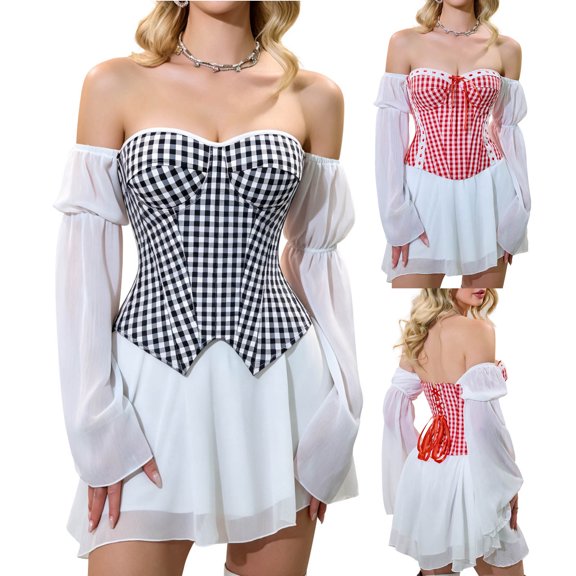 YUANxueke Womens Plaid Corset Bustier Top Strapless Side Zipper Waist Cincher Vintage Shapewear Party Outfit,Size XS-XL