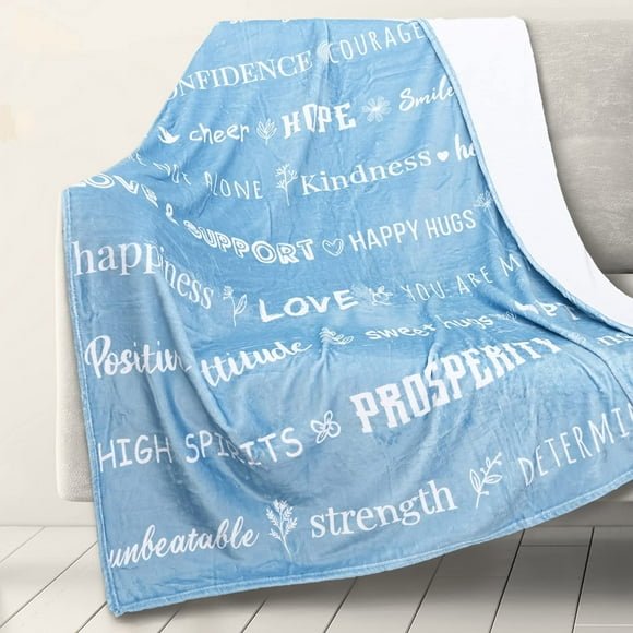 Couverture de Guérison 400 GSM avec Messages Inspirants - Cadeaux de Sympathie Cancer pour Se Rétablissement - Couverture de Confort pour Soutenir la Force - Patient Femmes Hommes -50X60 Bleu