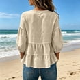 thumbnail image 4 of IPYUI Linen Babydoll Tops for Women Ruffle Peplum Blouse Puff Sleeve Pleated Cute Blouse Gauze Tops for Women Gauze Shirts Elbow Sleeve Dressy Clothes Bohemian Peasant Plain V Neck Solid Color Top, 4 of 6