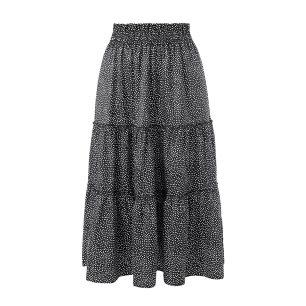 VISgogo Falda para Mujer, Floral/Punto/Estampado de Leopardo Volante Dobladillo Cintura Alta Falda Midi Femenina con Bolsillos Laterales VISgogo moda