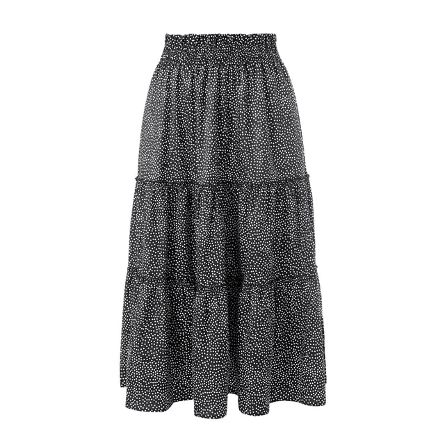 VISgogo Falda para Mujer, Floral/Punto/Estampado de Leopardo Volante Dobladillo Cintura Alta Falda Midi Femenina con Bolsillos Laterales VISgogo moda