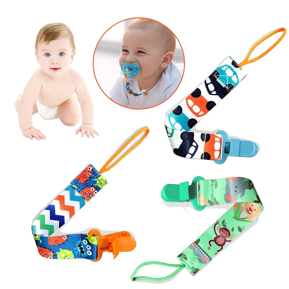 EASTIN Pacifier Clip - 3 Pack of Pacifier Clips - Stylish Teething Ring Pacifier Holder for Baby Boys and Girls,Fits All Pacifiers & Baby Teething Toys -Baby Shower Gift Set (Monster Animal Car)