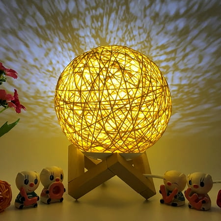 

KUNPENG Flashlight-3D LED Rattan Moon Night Light Moonlight USB Charging Table Desk Moon Lamp