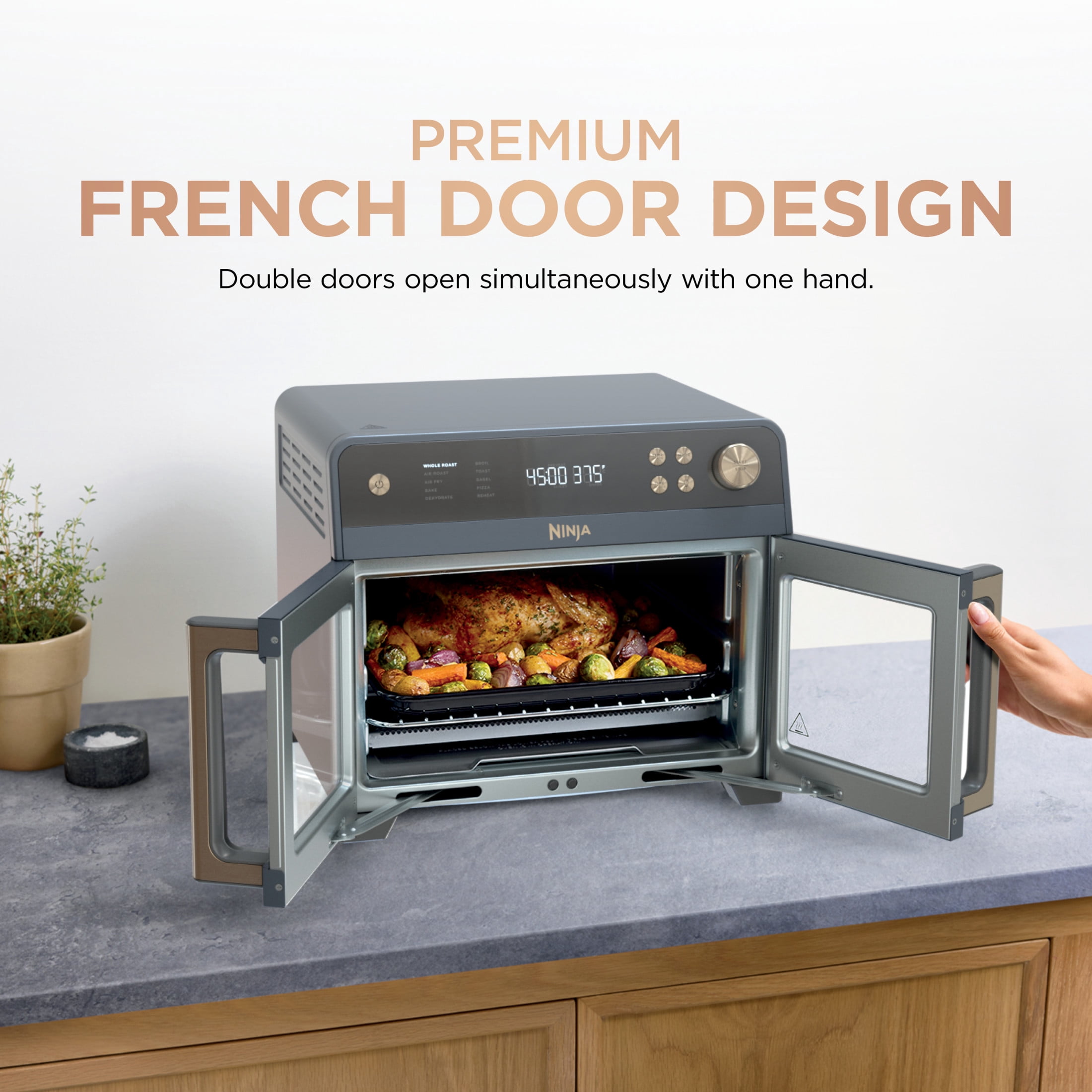 Ninja French Door 10-in-1 Countertop Oven, with Smart Surroundair Technology and Air Fry Function, Dishwasher Safe, 7 Pieces, FO101 Cyberspace