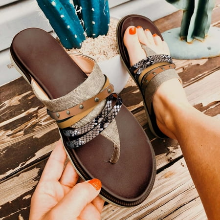 

Sandals For Women Summer Fashion Flat Shoes Retro Slippers Flip Flops Womens Designer Sandals Size 8 Sports Sandals for Women Hard Sole Slippers Womens Sandals Barefoot Sandals for Women Wedding S for