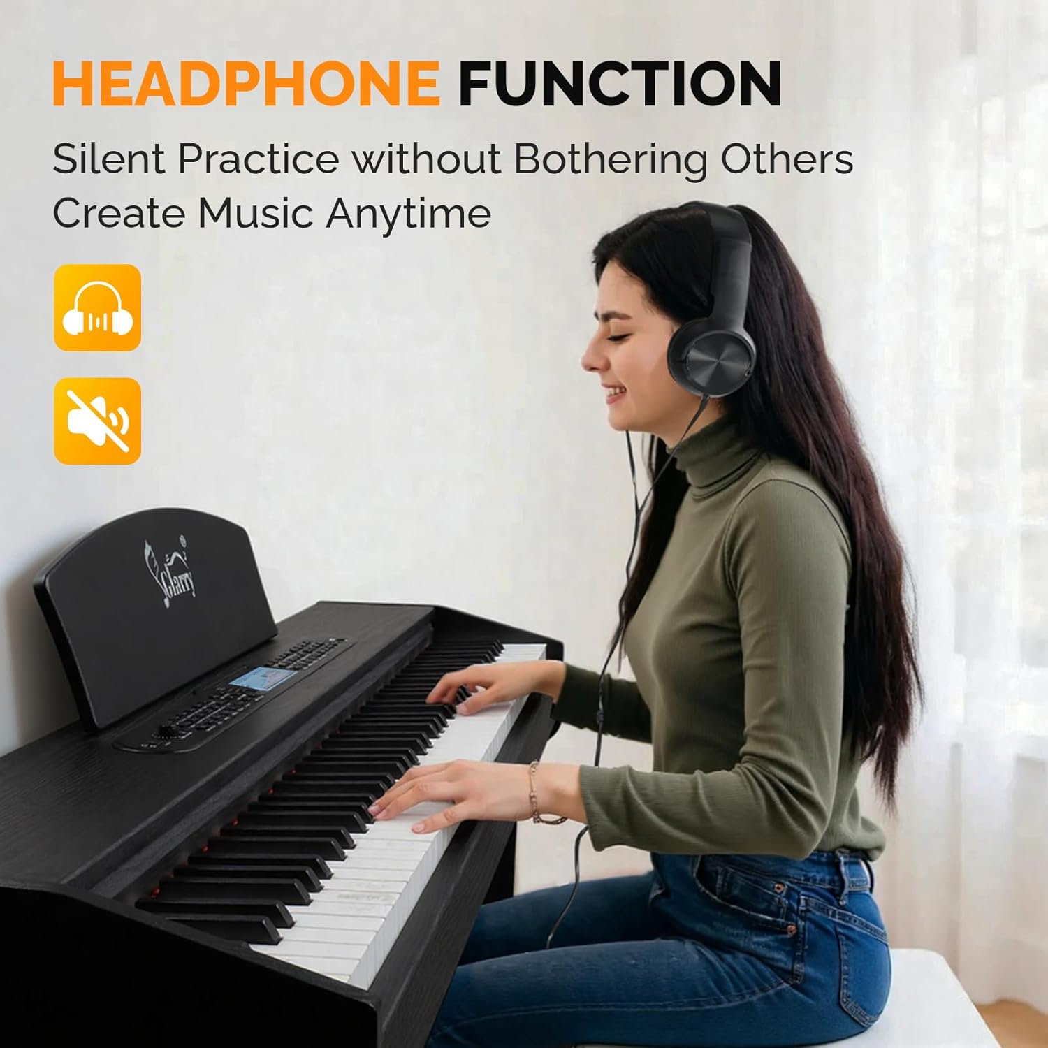 GLARRY Digital Piano 88 Keys Heavy Hammer Keyboard, with LCD Display and Headphone, Triple Pedals, Beginner Friendly, Supports MIDI Connect, Classic Upright Design (Matte Black)