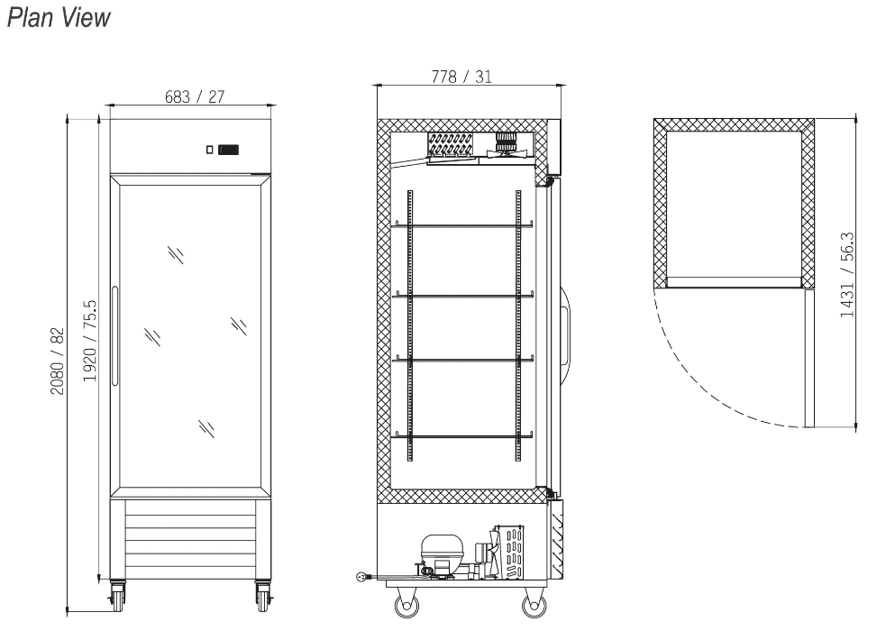 NSF 27''W Glass Door Refrigerator, 20 Cu.Ft. Stainless Steel Commercial Refrigerator
