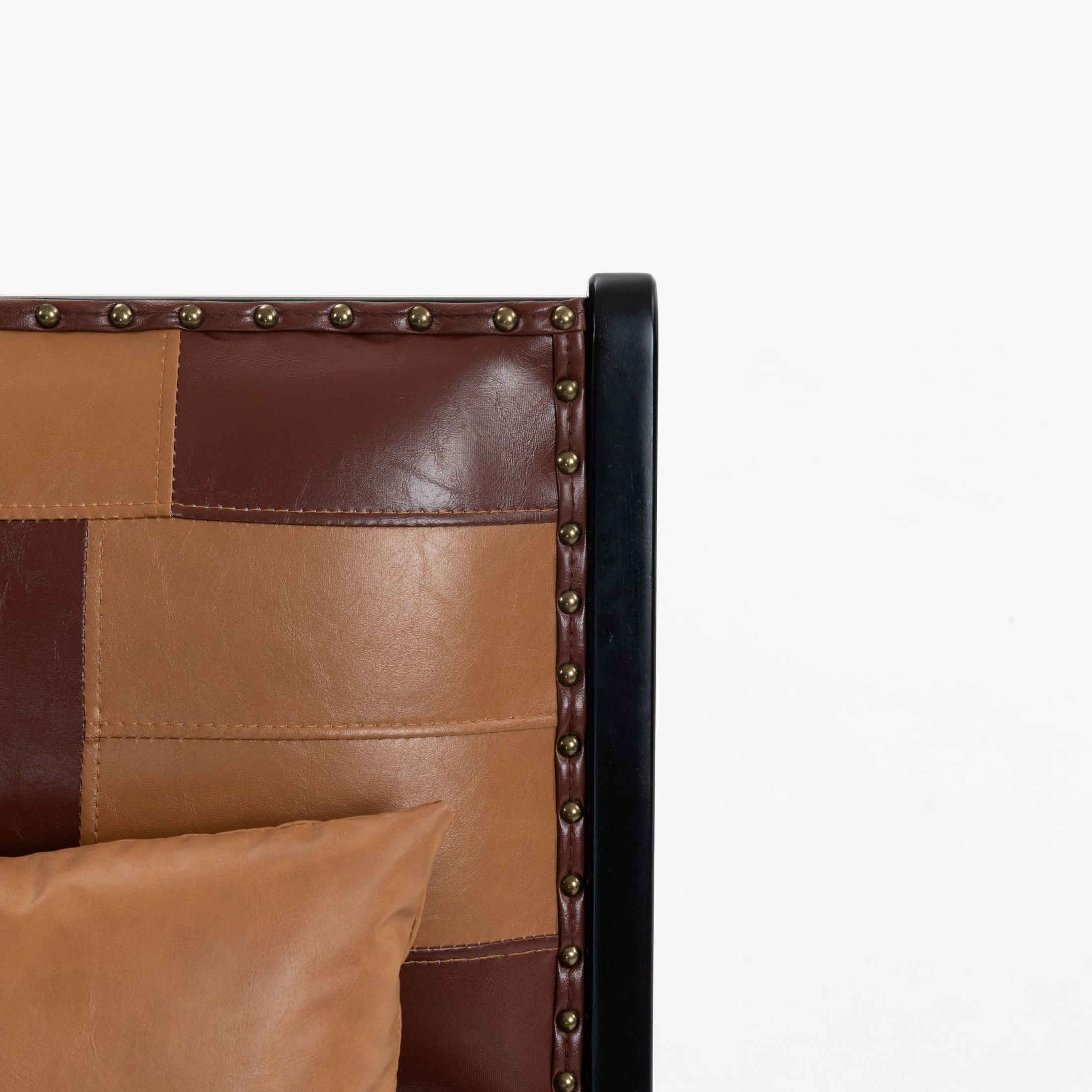 GDF Studio Alida Modern Boho Solid Wood Lounge Chair & Side Chair, PU Leather Upholstered Accent Chair, Antique Brown