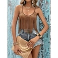 thumbnail image 5 of Womens Western Cowgirl Fringe Top - Country Concert Outfits Festival Tassel Hem Boho Rodeo Camisole Rave Tank Shirt Light Brown XL, 5 of 6