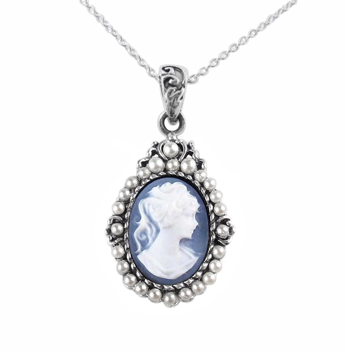 Pearls and Blue Cameo Necklace, Women's, Size: One Size