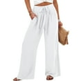thumbnail image 2 of Flmaly vacation outfits for women High Waistband Women's Linen Wide Leg Pants Casual Loose High Waist Beach Haren Pants Pockets Vacation Outfits, 2 of 6