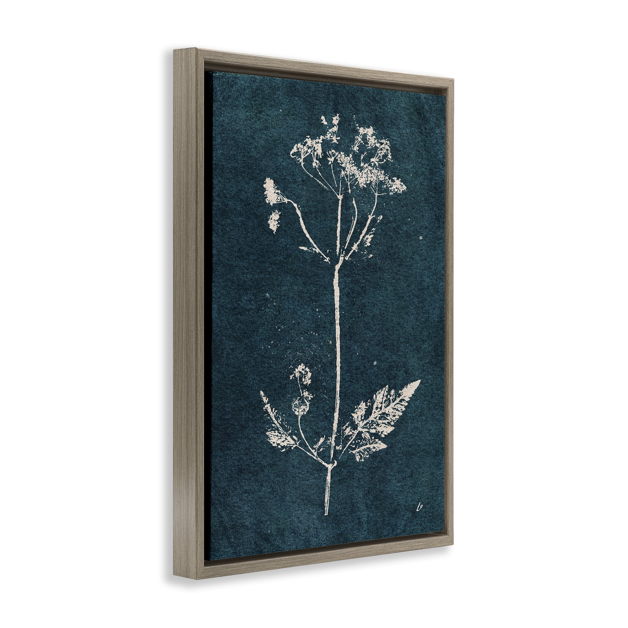 Stupell Industries Cow Parsley Stem Plants & Flowers Painting Brown Floater Framed Canvas Art Print Wall Art, 17 x 25