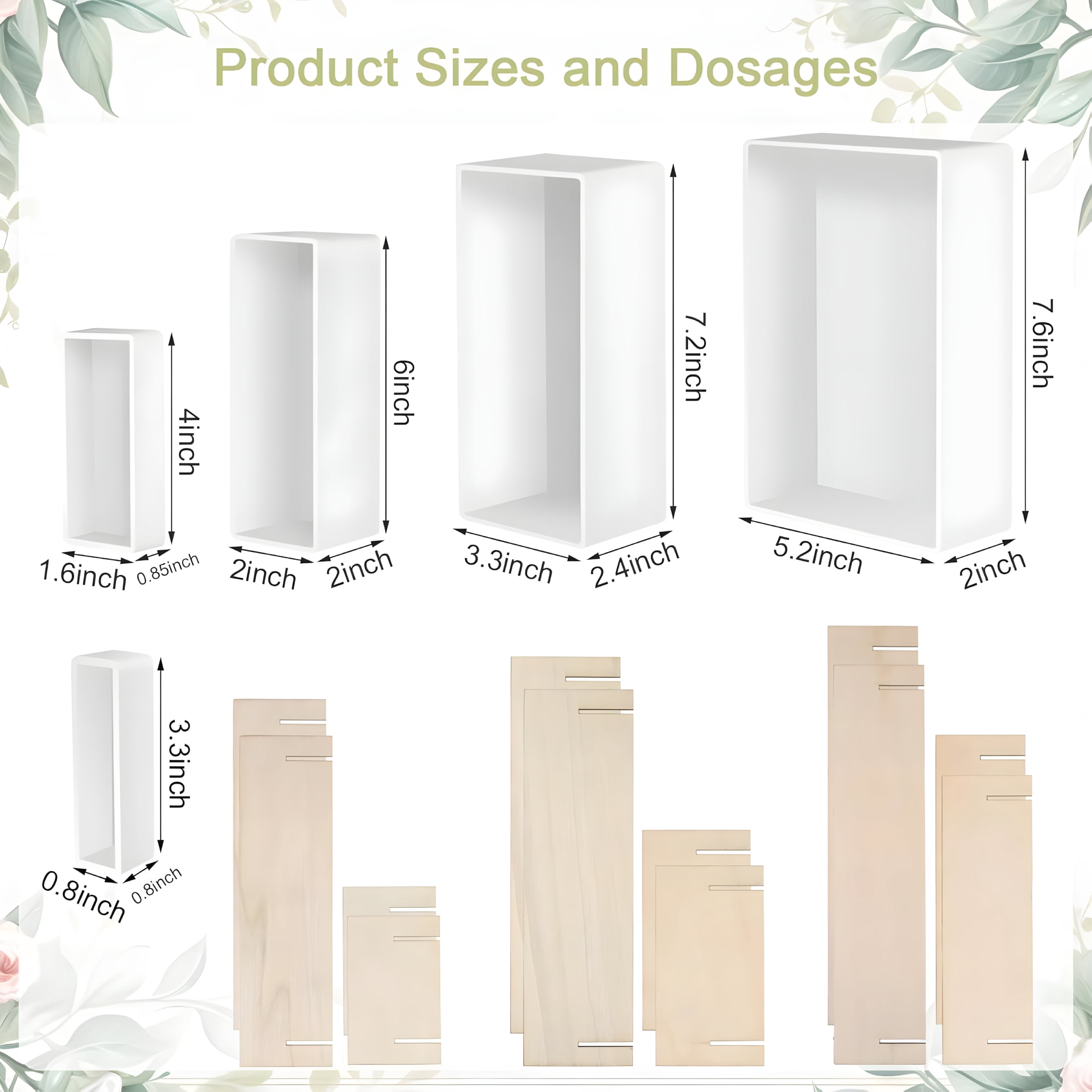 XIBUFE Large Resin Molds, Rectangle Silicone Molds for Epoxy Resin, 5 PCS Cuboid Resin Moulds with Wooden Support, Deep Casting Molds for Preserving Flowers, Insect Specimens