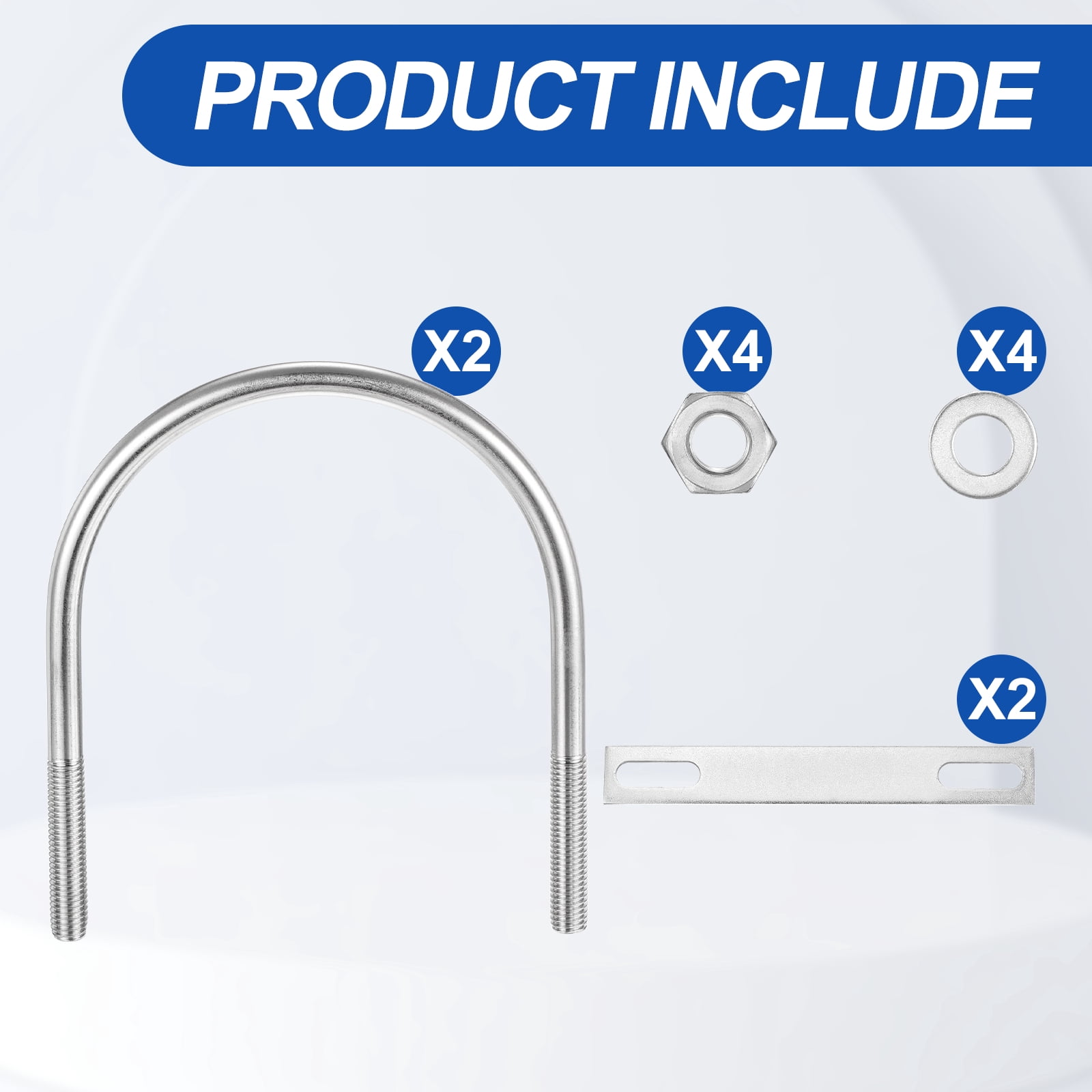 U Bolts 2 Sets (3/8"(M10)x4.48"x5.82"), Round U Bolt Kits 304 Stainless Steel with Accessories - for Construction, Pipe, Trailer, Automotive, Leaf Spring Fastener
