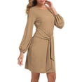 thumbnail image 2 of PCEAIIH Sweater for Women Lantern Sleeve Sweater Dress Solid Color Casual Pullover Knitted Dresses, 2 of 5