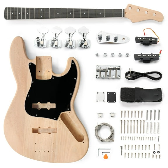 SSyao DIY Gjazz Style Electric Bass Guitar Kits with Mahogany Body, Maple Neck