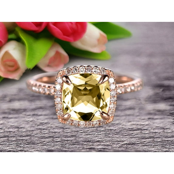 2.05 Carat 7mm Cushion Cut Champagne Diamond Moissanite Engagement Ring Wedding Ring Promise Ring 10k Rose Gold Claw Prong Stacking Band Anniversary Gift