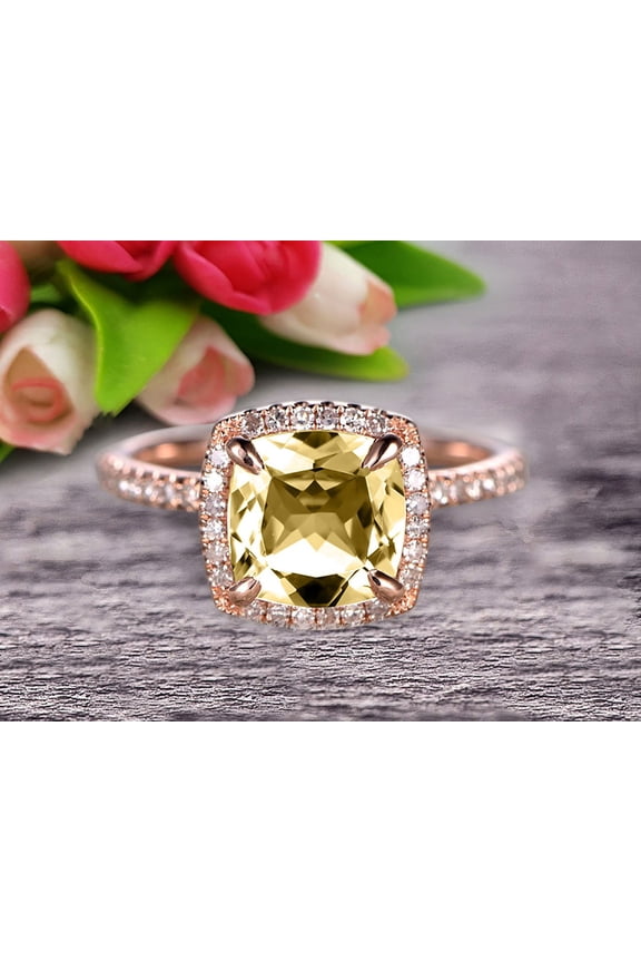 2.05 Carat 7mm Cushion Cut Champagne Diamond Moissanite Engagement Ring Wedding Ring Promise Ring 10k Rose Gold Claw Prong Stacking Band Anniversary Gift