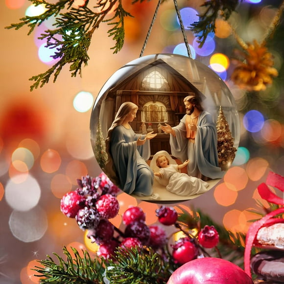 TOPRenddon Christmas Easter Nativity Scene Ornaments,Christmas Acrylic 3D Hanging Ornament Pendant, Holy Religious Gifts, Nativity Scene Christian Gifts for Women Keepsake