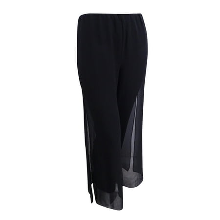 Alex Evenings Sleeveless - Alex Evenings Women's Wide-Leg Chiffon Pants (L, Black)