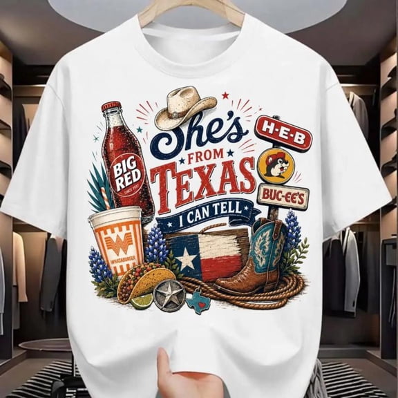 She's From Texas Red Graphic T-Shirt, Retro I Can Tell Tee, Big Texas Pride Shirt, Western Style Texas Shirt Gift
