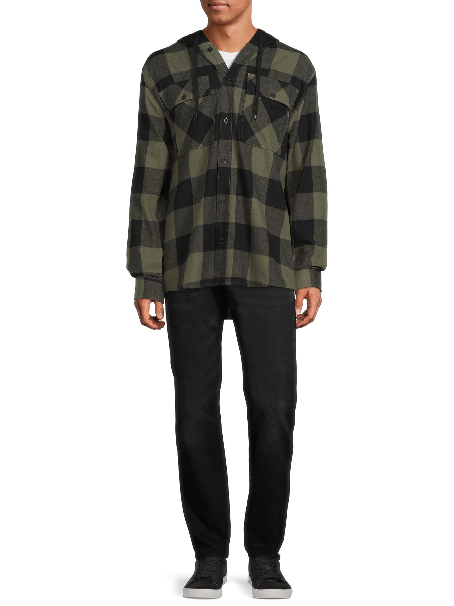 no boundaries men's hooded long sleeve flannel