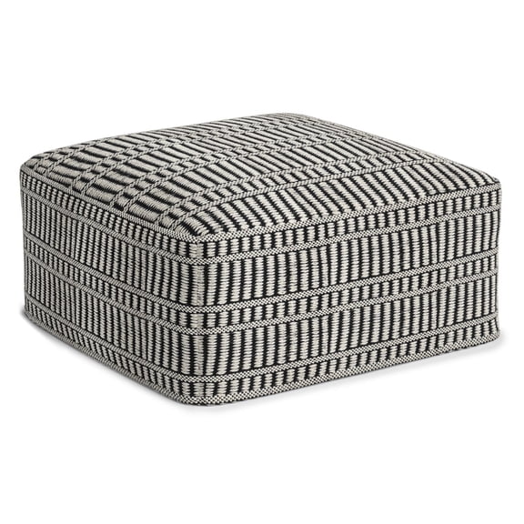 Simpli Home Safford 20 inch Wide Boho Outdoor/Indoor Square Pouf in Black/White Recycled Polyester, Assembled