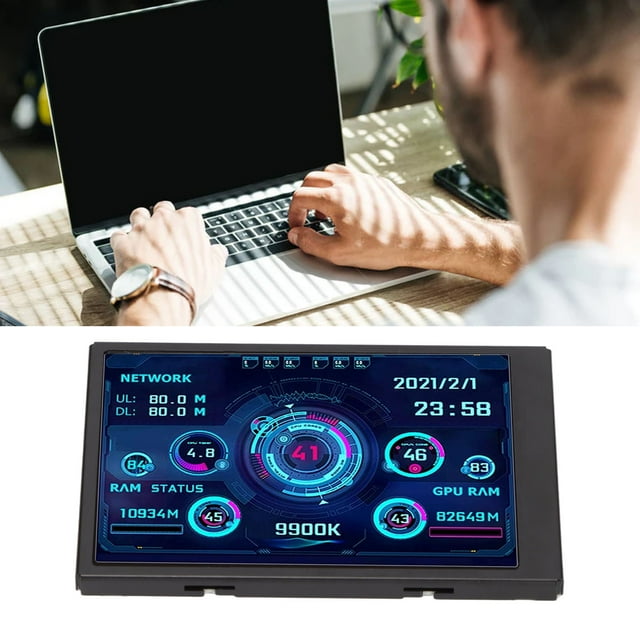 IPS USB Mini Screen, Computer Temp Monitor 3.5in IPS Stepless Brightness Adjustment for PC Case for CPU