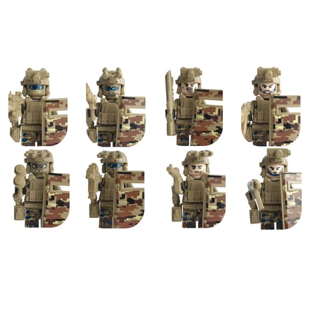 Sdfiwmf 8 Pcs Yellow Minifigures, Collectible Action Figure Set, Town Soldier Character Building Blocks