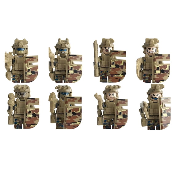 Sdfiwmf 8 Pcs Yellow Minifigures, Collectible Action Figure Set, Town Soldier Character Building Blocks