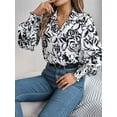 thumbnail image 4 of Women'S Floral Blouses Dressy Casual V Neck Button Down Shirts Lantern Long Sleeve Boho Chiffon Tops 2025 White XL, 4 of 8