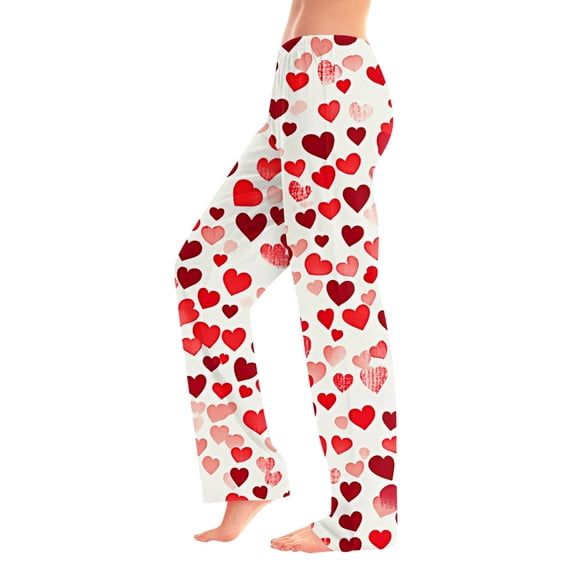 Garbnen Valentine Pajama Pants Women Red Heart Printed Wide Leg Women's Sleep Pants Drawstring Spring Summer Womens Lounge Pants