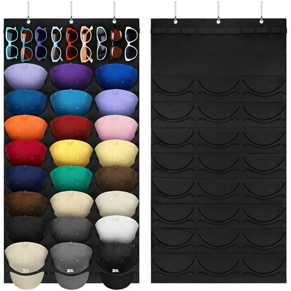 Livhil Over The Door Hat Organizer, Hat Storage for Baseball Cap with 24 Pockets, Visible Hat Holder for Hanging and Display Ball Cap Sunglass, Black