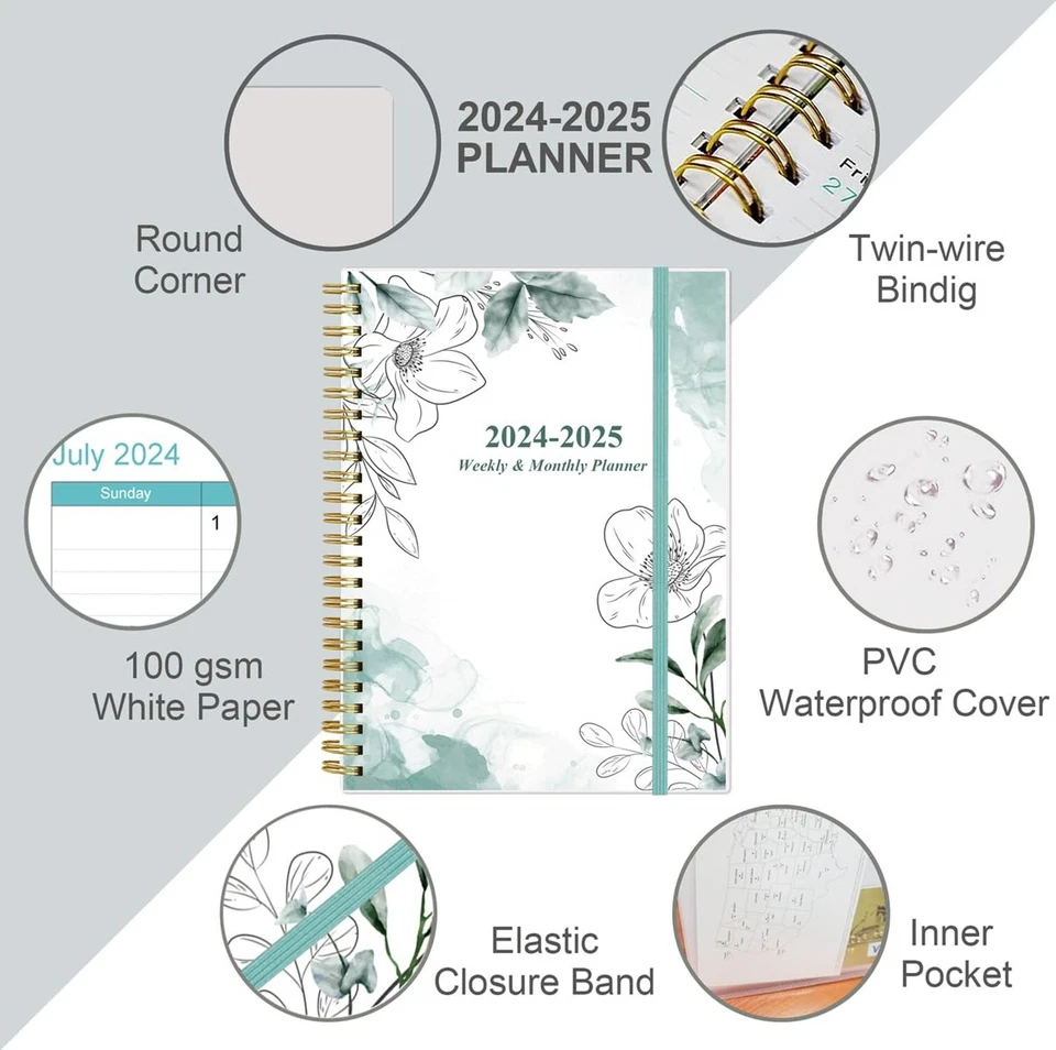 2024-2025 Planner - A5 Weekly & Monthly Planner & Journal To Track Goals, Jul...