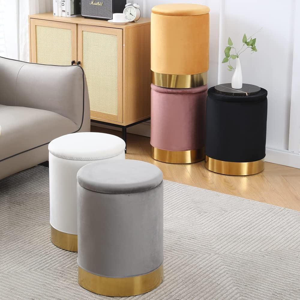 Mxfurhawa Velvet Storage Ottoman Multipurpose Footrest Stool for Living Room & Bedroom（Grey）