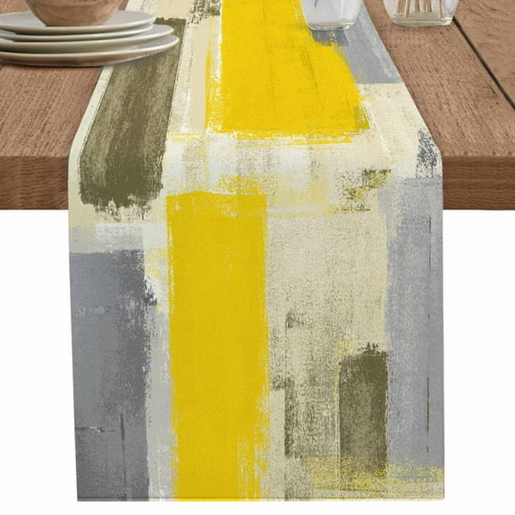 nqOlkjepod Yellow Ombre Table Runner 72 Inches Long Farmhouse Dress Scarves, Rustic Chic Abstract Gradient Plaid Art Dining Tablerunner for Coffee Table/Kitchen Island/Party Décor, 14" x 72"