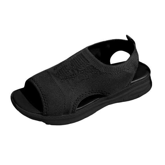 kamemir Womens Wedge Sandals Womens Open Toe Dressy Platform Sandals Slip on Elastic Ankle Strap Wedges Sandals(Black,9)