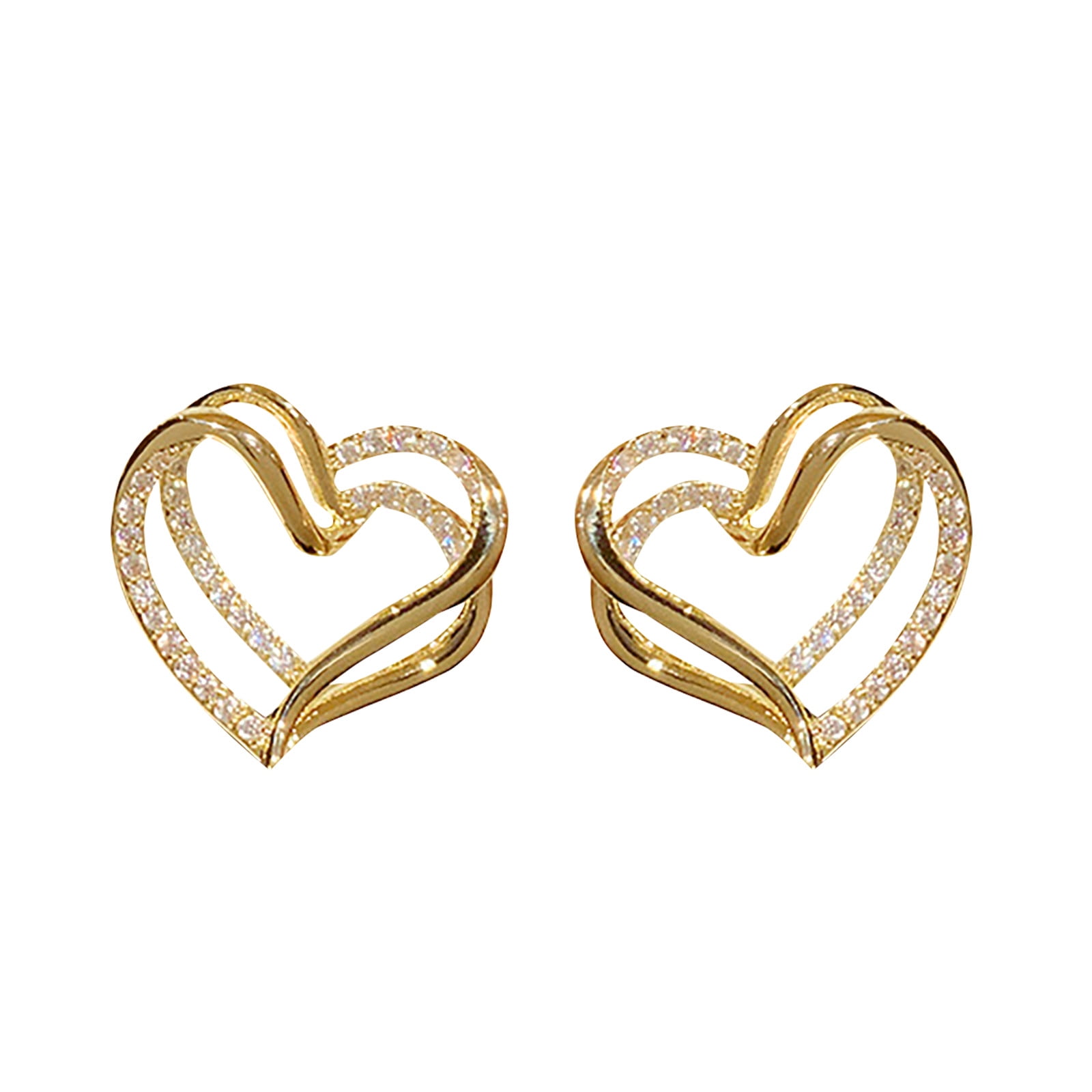 Double Cut Out Diamond Set Love Earrings For Teen Girls Minimalist