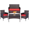 thumbnail image 7 of ECOLINEAR 4 Pieces Patio Furniture Set, Outdoor Conversation Sets, Wicker Rattan Chairs for Garden Backyard Balcony Porch Poolside, Patio Bistro Set with Glass Table and Soft Cushions (Red), 7 of 7