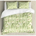 thumbnail image 1 of Garden Art Duvet Cover Set Queen Size, Spring Flowers Bouquet Crocuses with Healthy Fresh Petals Botanical, Decorative 3 Piece Bedding Set with 2 Pillow Shams, Pale Green Cream Orange, by Ambesonne, 1 of 3