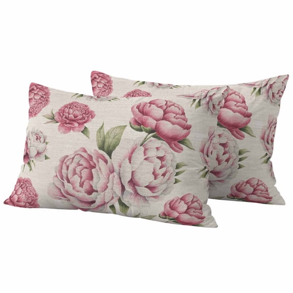 Pink Floral Outdoor Waterproof Pillow Covers, Spring Summer Vintage Flower Leaf Decorative Rectangle Throw Pillowcase Sofa Cushion Sham for Patio/Couch/Chair, 20"x12" 2 Pack