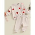 thumbnail image 4 of Elippeo Toddler Girls Valentine's Day Outfit 6M 12M 18M 24M 3Y 4Y Heart Embroidery Long Sleeve Sweatshirt and Elastic Pants 2 Piece Set, 4 of 10