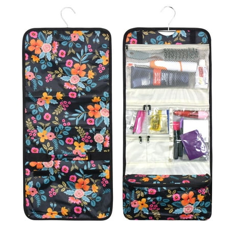 Foldable Travel Cosmetic Makeup Hanging Carry Bag by Zodaca for Business Trip Camping Hiking Toiletry - Multi-color Marion Floral (Best Hanging Toiletry Kit)
