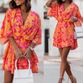 thumbnail image 3 of Vestido Vestido de fiesta en la playa para mujer, manga de murciélago, estampado floral, atuendo diario (naranja M) Cgtredaw Naranja T M para Mujer, 3 of 7