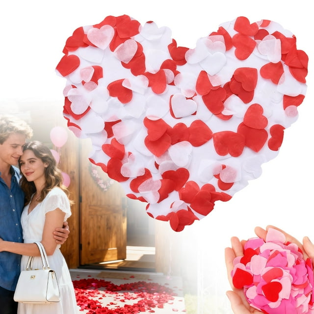 Confettis en Papier en Forme de Cœur pour la Saint-Valentin, Confettis en Cœur Rouges et Roses pour la Saint-Valentin, Mariage, Anniversaire de Mariage, Fête de la Saint-Valentin, Confettis de Table à Disperser, Vermicelles, Cœurs pour Ballons, Fournitures de Fête (A)