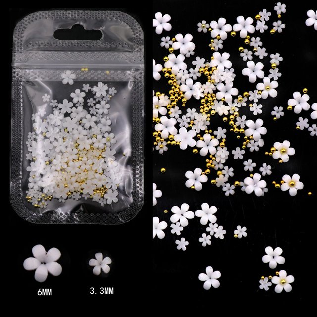 Adornos para uñas de acrílico rosa y blanco, flor pequeña/Cuentas de acero dorado, decoraciones 3D para uñas, diamantes de imitación, accesorios de manicura DIY, nuevos Gao Jinjia LED