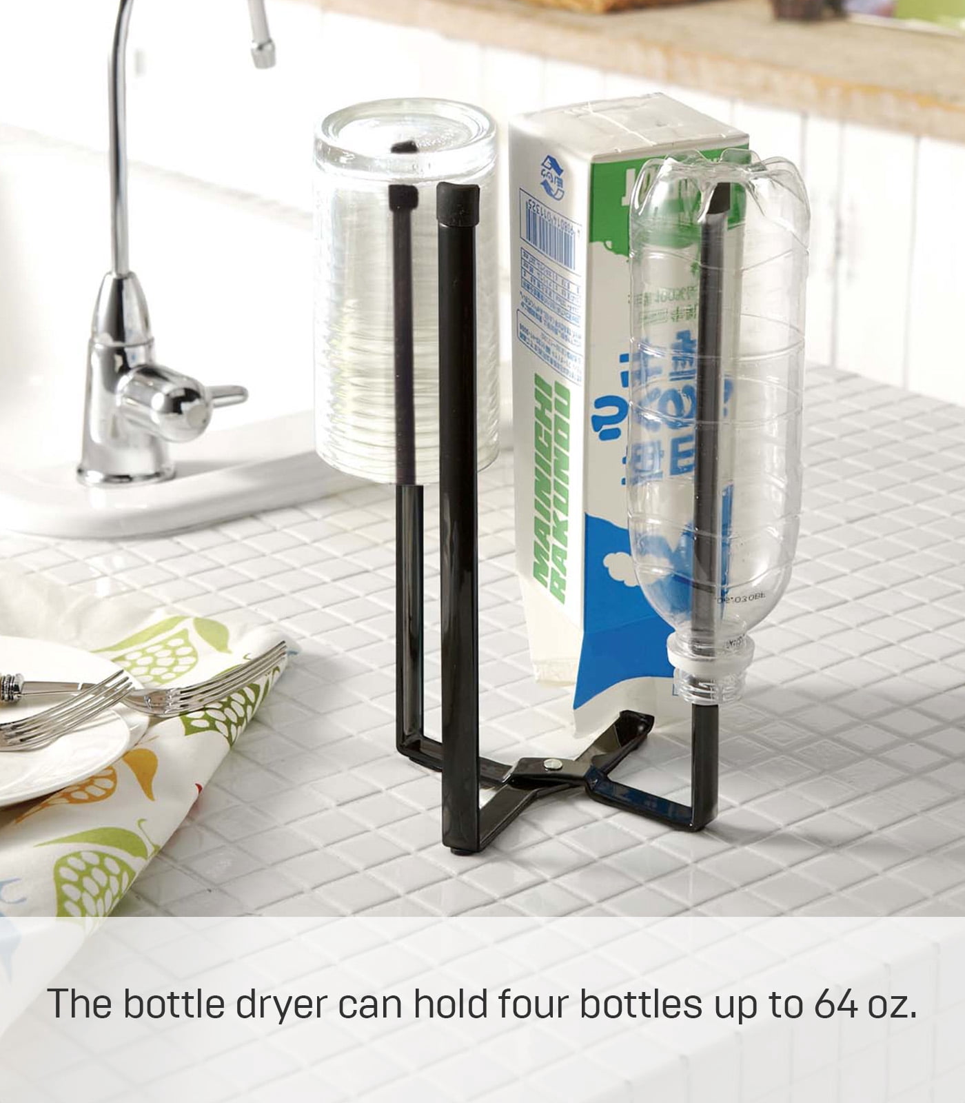 Yamazaki Home Collapsible Bottle Dryer, Black, Steel, Water Resistant, No Assembly